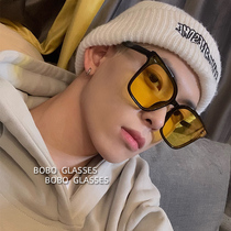Retro box transparent yellow glasses male tide night vision Korean version of red photo sunglasses face thin sunglasses