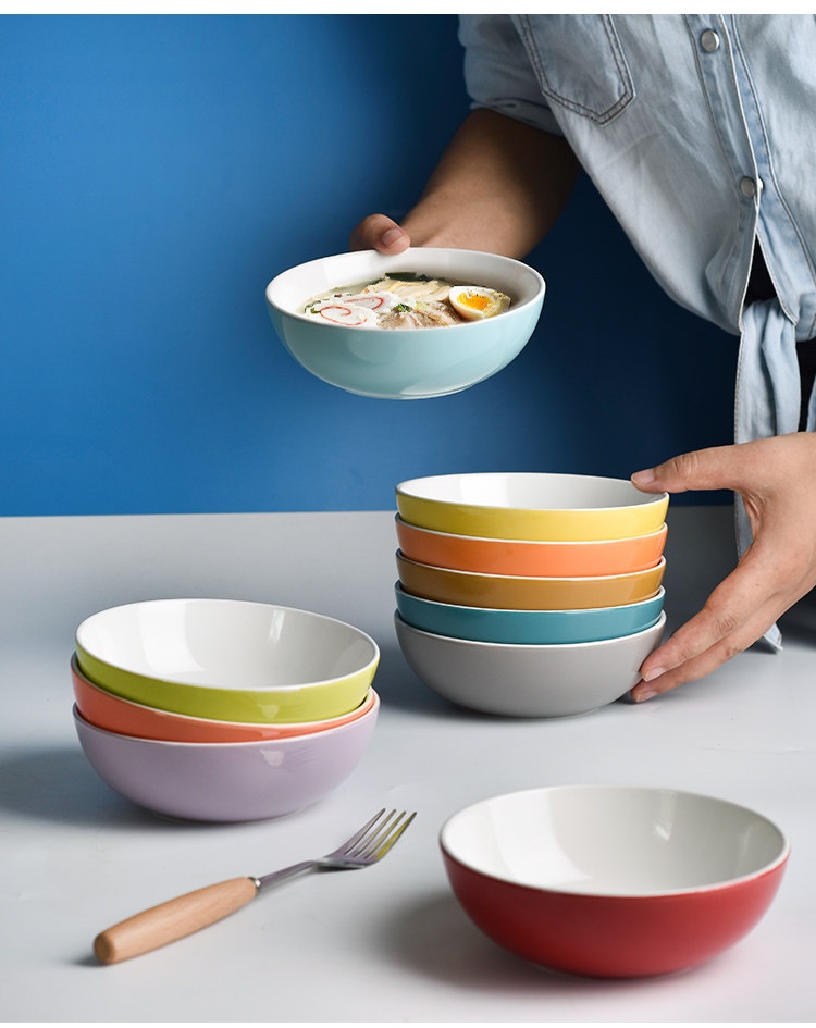艺家彩色陶瓷碗家用套装餐具创意米饭碗吃饭碗情侣碗小汤碗微瑕