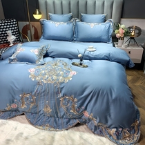 High-end long-staple cotton four-piece cotton cotton Nordic atmosphere light luxury tribute satin bed sheets quilt cover bedding