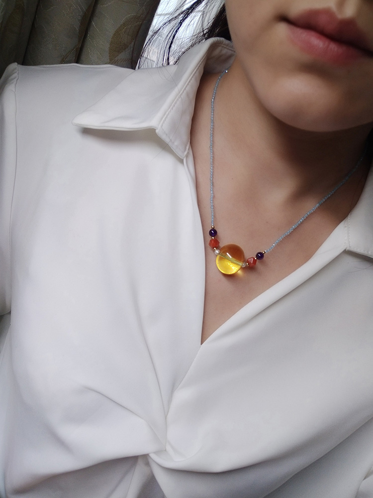 天然蜜蜡桶珠 老型锁骨链 手工编织多宝文艺复古颈链气质饰品原创