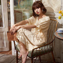 Princess Mark pajamas female summer short-sleeved cotton V-neck nightgown gentle princess style long skirt girl home clothes