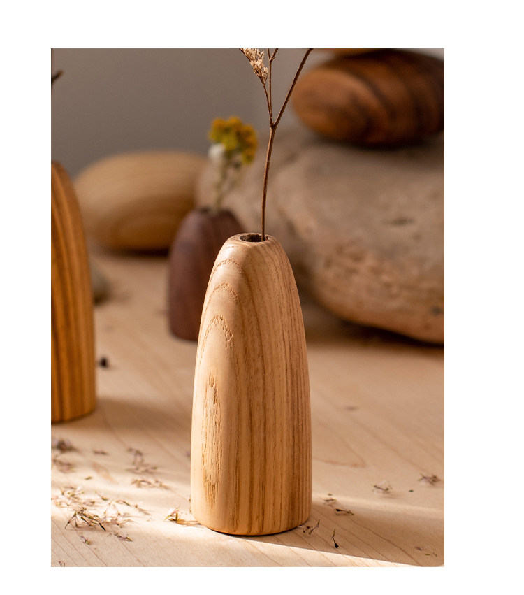 实木花瓶花器摆件花插香插复古客厅餐桌装饰手工木质工艺品