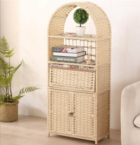 Straw woven new wood rattan woven shoe cabinet storage cabinet Wardrobe Bedside table Simple solid wood entrance multi-layer cabinet storage rack