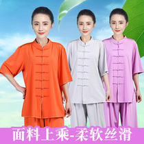 New 2022 Summer Milk Silk Short sleeves Tai Chi Fu Female Middle Sleeve Male Martial Arts Performance Suit Taijiquan Practice