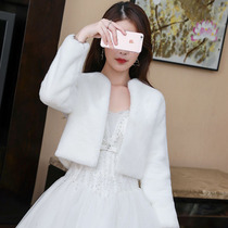 Soft double-sided wedding shawl winter warm bride imitation fox padded plush wedding fur Joker cloak