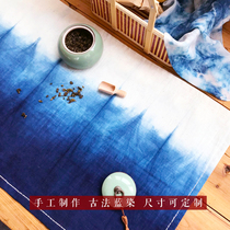 Handmade fabric tea mat blue dyed plant tie-dyed clay cloth multi-layer thickened table flag custom size coffee table tablecloth made