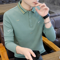 High end polo shirt men long sleeve fashion casual solid color thin 2021 New lapel cotton men Paul T-shirt