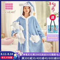 LIVHEART Le Cho joint cute lamb winter one-piece pajamas thickened can be worn outside home clothes nightgown women