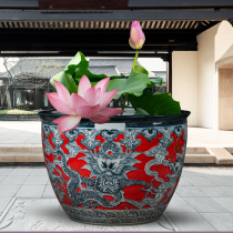 Jingdezhen ceramic fish tank Water lily basin Lotus cylinder bowl Lotus cylinder Koi cylinder Turtle cylinder Large water cylinder basin garden ornaments