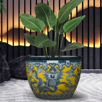 Jingdezhen ceramic fish tank Large goldfish tank carving living room turtle cylinder lotus cylinder Feng shui porcelain cylinder courtyard decoration