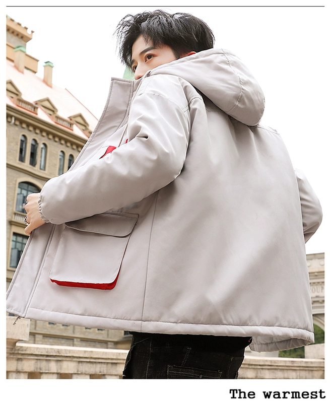 Năm 2020 mùa đông mới phong cách Hồng Kông áo khoác đệm bông dành cho nam Áo khoác đệm dày và nhung của nam giới Áo khoác đệm ngắn học sinh Hàn Quốc - Bông