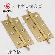 3-inch crown head copper hinge pointed full copper hinge thickened flat open leaf cabinet door loose-leaf display cabinet hinge