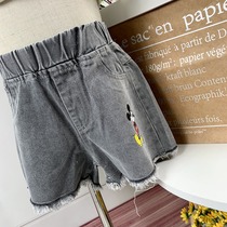 Flower childrens clothing (over 48 yuan) fashion girl hole thin denim shorts michixia new 0145