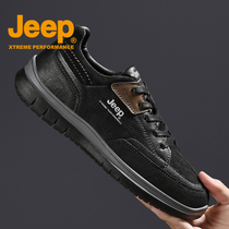 JEEP black mens shoes 2021 autumn new leather low top sneakers outdoor travel casual shoes mens trendy shoes