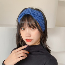 Net Red Corn Grain Beam Hair with Female South Korean Knitted Wool Cord Hair Hoop Butterfly Knot Wash Face Headwear Wide Side Headband