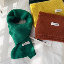 Korean Version Malls Green Knit Wool Line Scarves Women Winter Ins Christmas Pure Color Student Couple Warm Around Neck