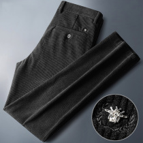 Light Core Suede Casual Pants Mens Autumn Winter Style Thickened Warm Western Pants Light Business Men Loose Straight Drum Hot Suede Long Pants