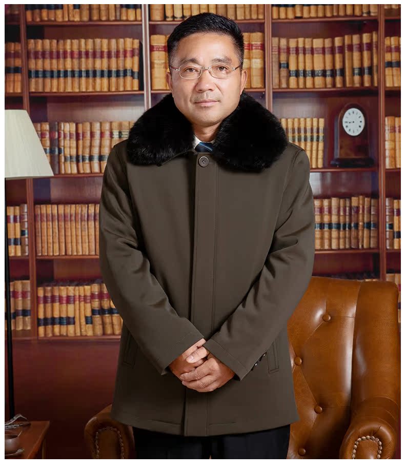 中老年尼克服男中长款爸爸装棉袄獭兔毛内胆皮