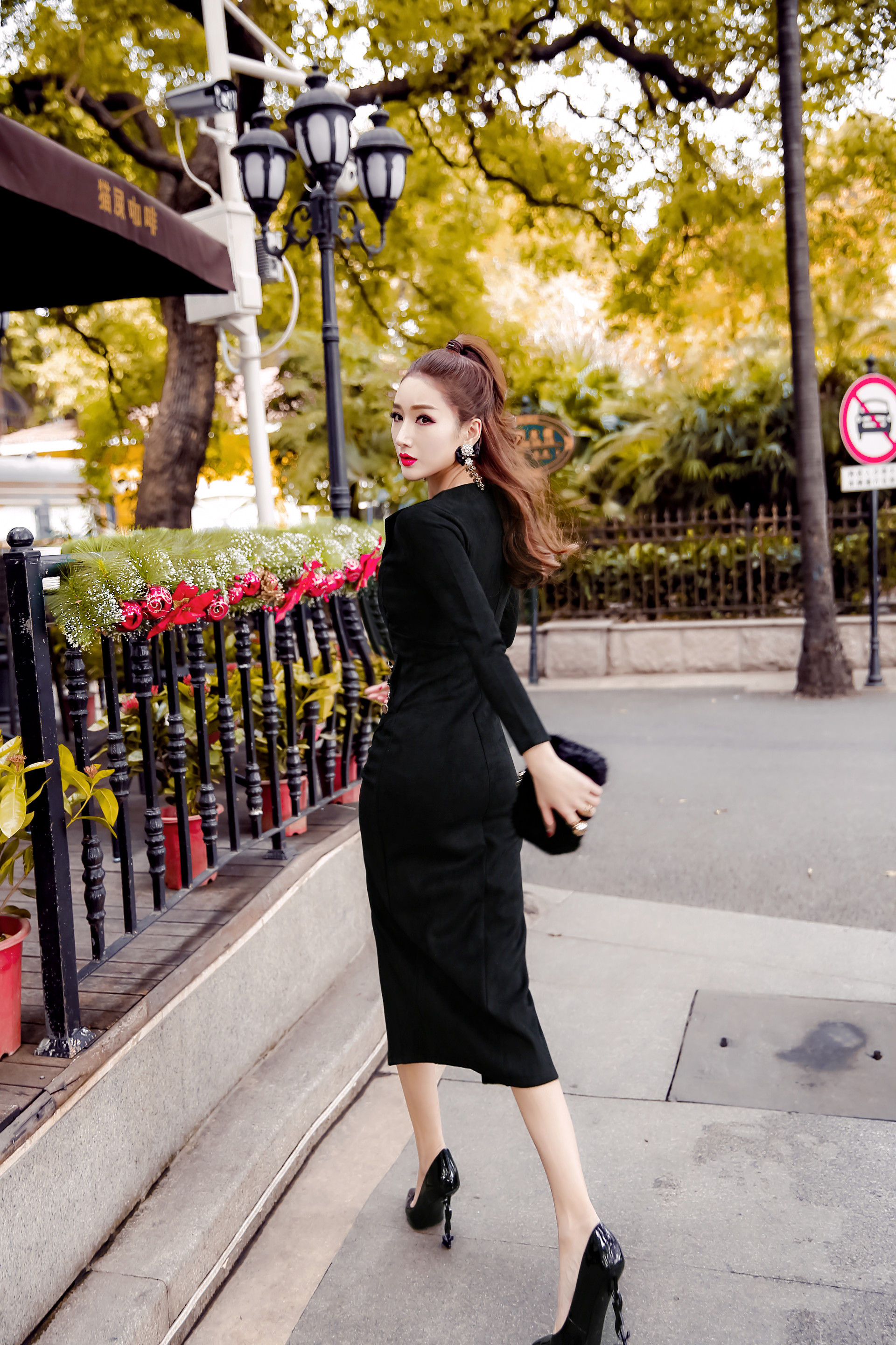 实拍5057#韩版时尚修身显瘦开叉包臀连衣裙