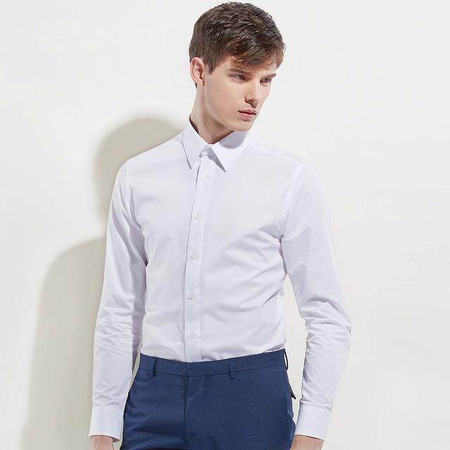 anos春季男士白衬衫长袖商务职业正装免烫衬衣韩版休闲寸衫修身型