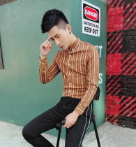 Spring mens long sleeve striped shirt mens long sleeve slim Korean version of handsome non-iron casual personality shirt