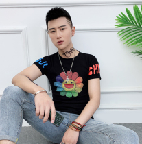 Summer short sleeve men Korean trend handsome 2021 net red slim T-shirt mens Tide brand casual printing half sleeve tide