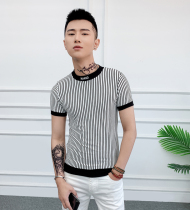 Mens short sleeve T-shirt Tide brand Summer 2020 new trend wild slim stripe handsome casual Net red T-shirt