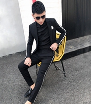 Personality autumn new casual suit suit youth fashion slim mens suit two sets of British style trend