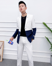 Spring handsome suit two-piece male tide self-cultivation Youth Net red Han fan splicing design casual mens suit suit