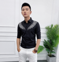 Summer shirt mens short sleeve slim body Korean version of Ruffian handsome hair stylist shirt trend Half sleeve male personality shirt