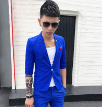 Spring and Summer small suit mens seven-point sleeve Korean slim hair stylist sleeve suit trend nightclub single West Coat