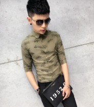 Shirt Mens Half sleeve Korean fashion slim summer half-sleeve hair stylist printed Breathable linen mid-sleeve shirt