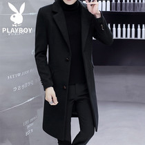Playboy windbreaker male long Korean slim woolen coat winter handsome over knee woolen coat 2019