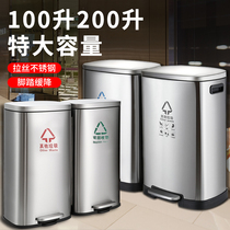 Commercial classification trash can stainless steel large capacity 100L with lid double bucket office Square Corridor Business bucket