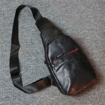 Chest Bag Mens Korean version of the trend of personality Japanese casual men and womens shoulder crossbody small bag fashion stitching soft leather mens Hanging Bag