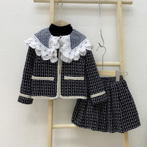 Girl set 2021 autumn new small fragrant wind celebrity temperament Plaid lace lapel coat pleated skirt spring and autumn