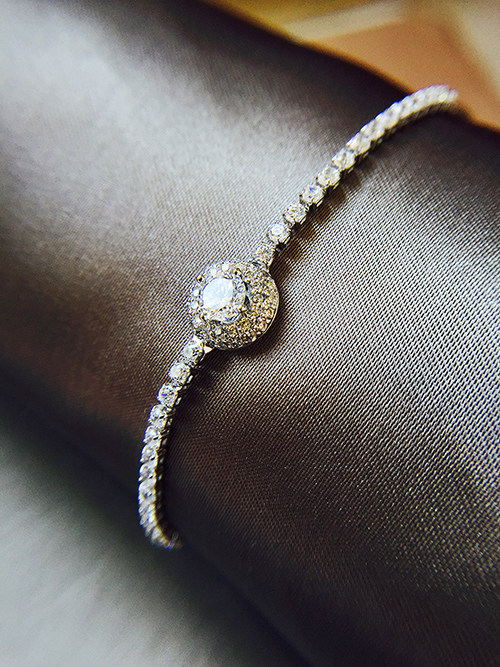 9k金白金莫桑石可调节抽拉式手链满钻超闪不变色新娘结婚饰品特价