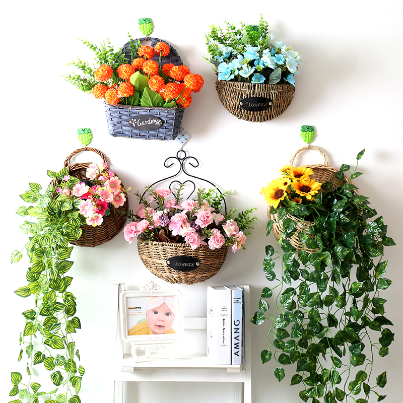 家居客厅墙上装饰品墙面装饰壁挂花盆套装仿真植物挂墙咖啡饰品_7折