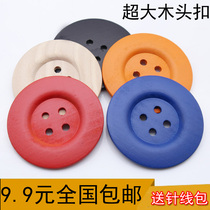 Button round 60mm oversized four-eyed button red decorative buckle colored wooden head buckle black handmade diy accessories