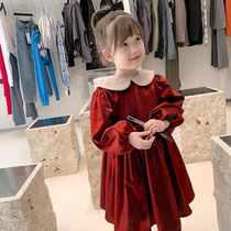 Girls' autumn and winter pure color casts the princess skirt children Han version thickened dress baby fashion and leisure lady skirt