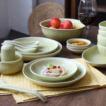 Rice Yellow Green Porcelain Cutlery Ceramic Plate Round Home Rice Rice Bowl Chinese Combined Saucer Bowls Chopsticks Deep Pan Fish Pan Long