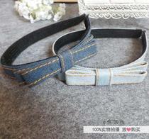 Korean version of hairband hair accessories simple counter air quality denim bow long Liuhai stickers no trace Magic stickers