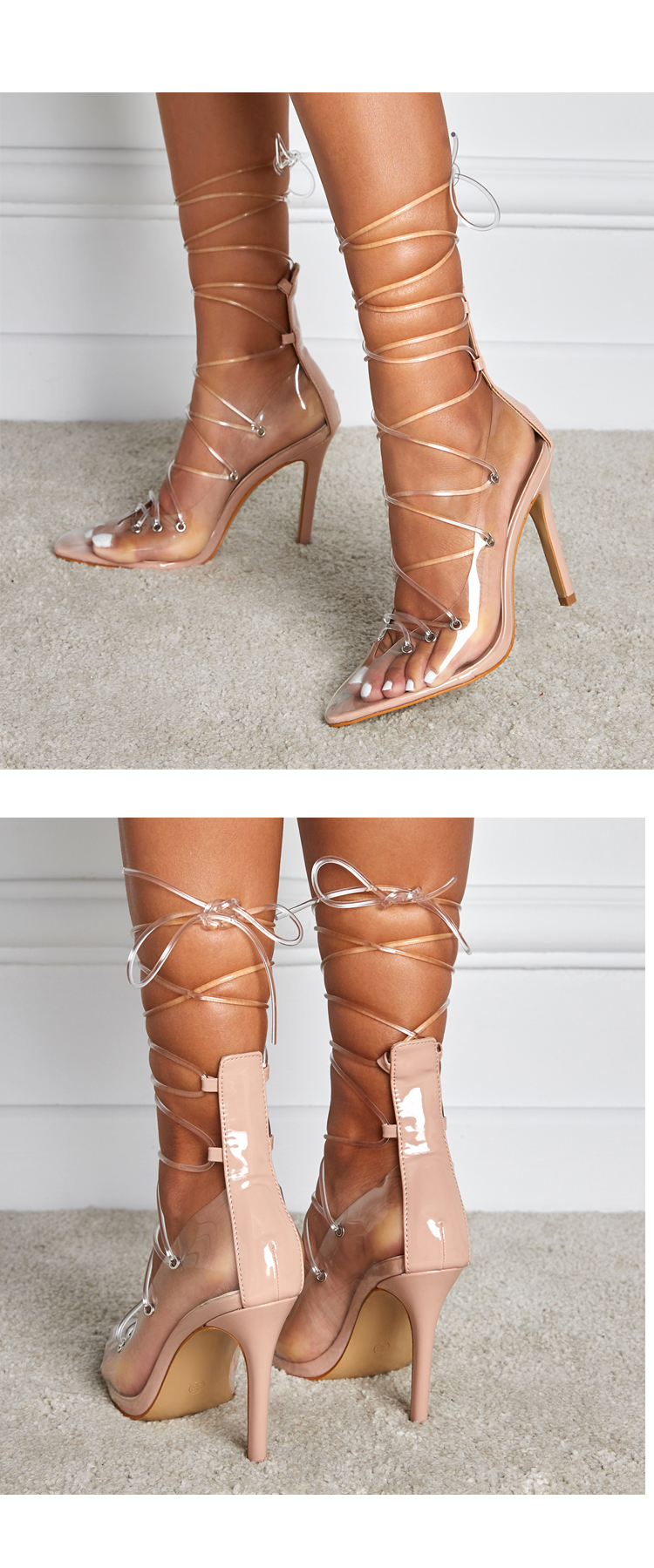 transparent pointed toe cross straps high heel sandals NSGXL132728