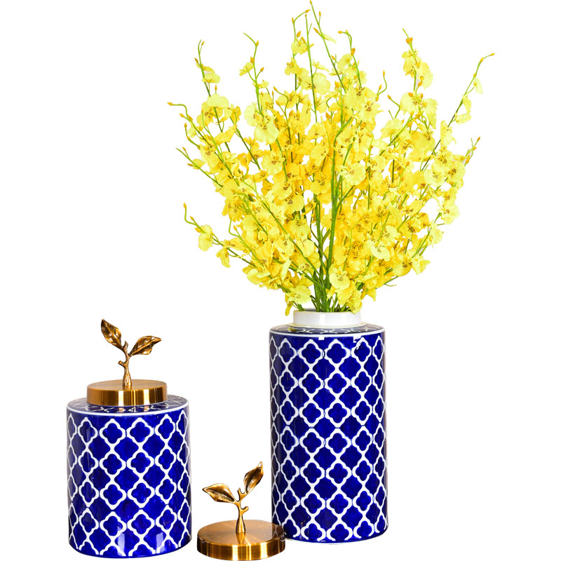 New Chinese style classic blue and white porcelain vase wine porch soft adornment fake flower simulation flower flower, living room decoration