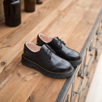 QIBUFOREST cowhide Martin small leather shoes 2021 spring new round head lace-up thick bottom college uniform single shoes for women
