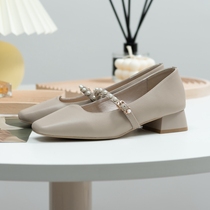 Qibu forest late evening wind gentle fairy Pearl low heel square head Mary Jane shoes leather single shoes children spring and autumn