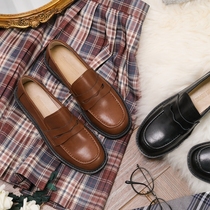 Seven-step Forest real cowhide flat jk uniform happy shoes spring and autumn single shoes children Joker College British small leather shoes