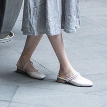 Qibuforest 2021 summer new flat-bottomed lady temperament literary bag square head low heel cool half slipper fairy wind