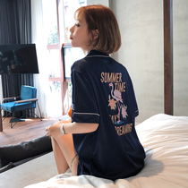 Pajamas female summer short sleeve Ice Silk sweet cute cartoon fruit Korean loose simulation Silk Home suit suit