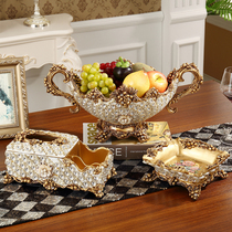 European style creative luxury resin ornaments Living room home decorations Fruit plate Tissue box Ashtray three-piece set